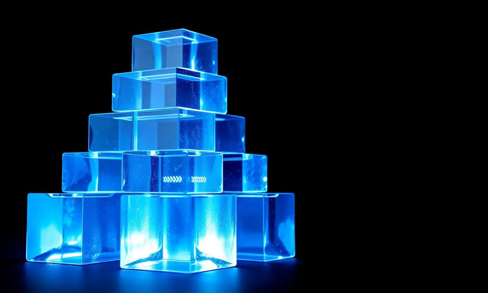 Clear glass blocks stacked in a clean pyramid, systems kept in order
